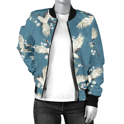 Crane Pattern Print Design 02 Women's Bomber Jacket