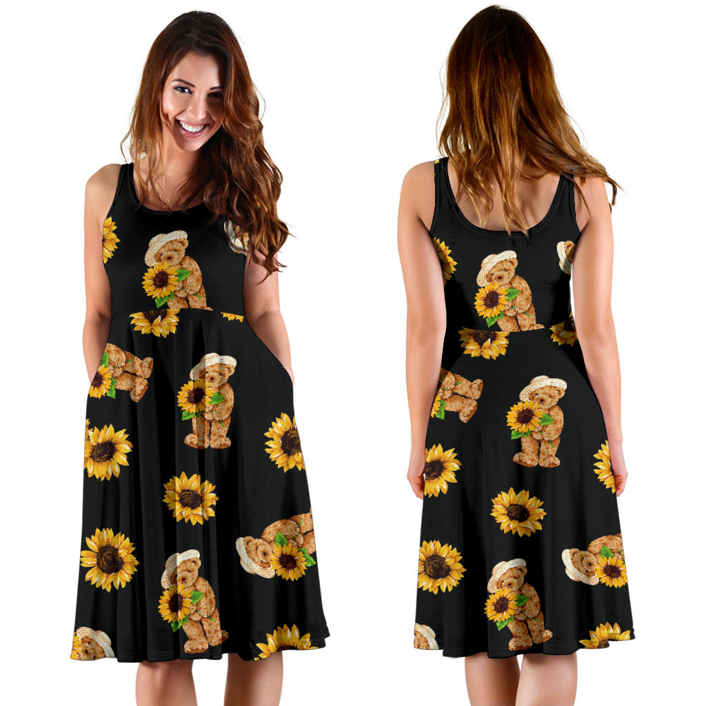 Sunflower Pattern Print Design SF016 Midi Dress