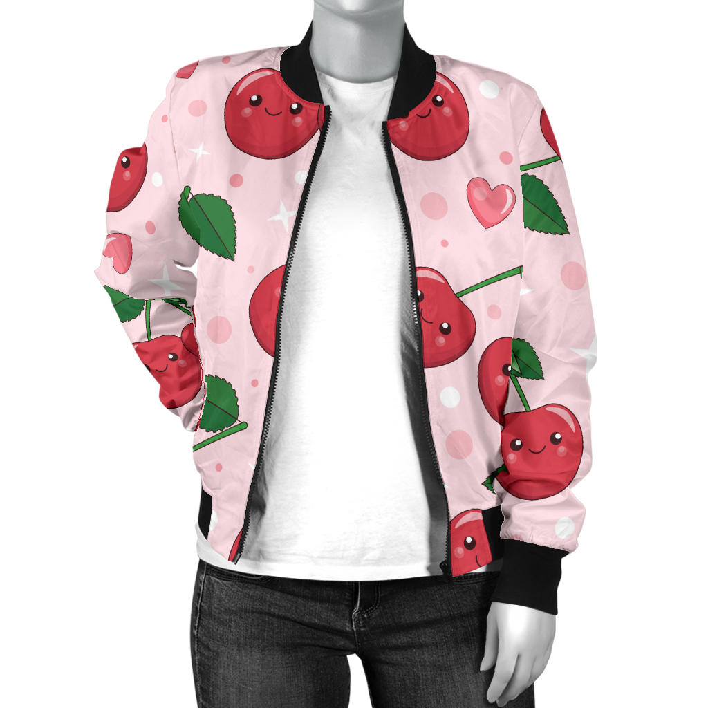 Cherry Pattern Print Design CH02 Women Bomber Jacket