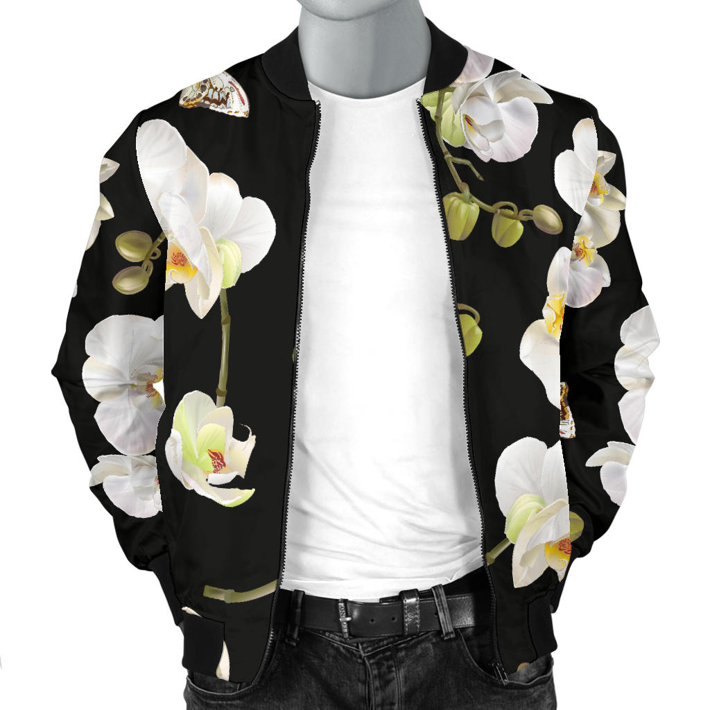 Orchid White Pattern Print Design OR011 Men Bomber Jacket
