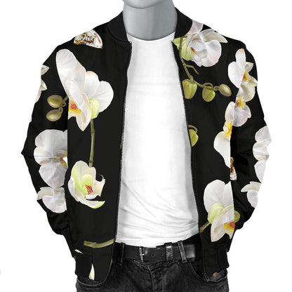 Orchid White Pattern Print Design OR011 Men Bomber Jacket