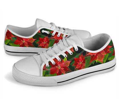 Poinsettia Pattern Print Design POT04 White Bottom Low Top Shoes