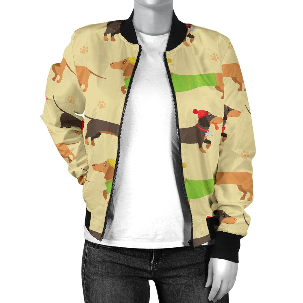 Dachshund Pattern Print Design 06 Women's Bomber Jacket