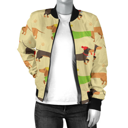 Dachshund Pattern Print Design 06 Women's Bomber Jacket