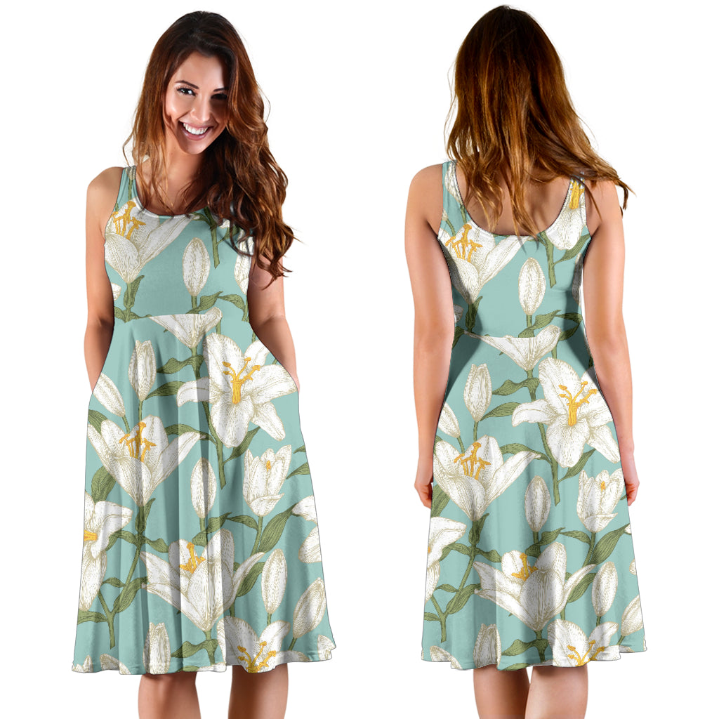 Lily Pattern Print Design LY09 Midi Dress