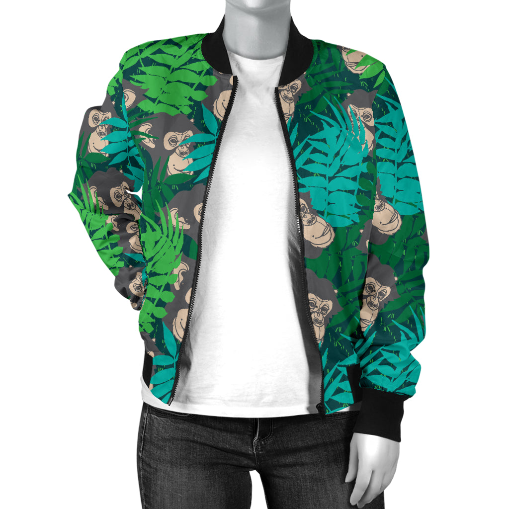 Chimpanzee Pattern Print Design 01 Women's Bomber Jacket