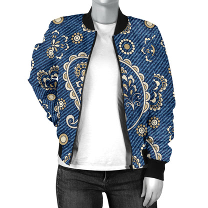 Jean Paisley Pattern Print Design 01 Women's Bomber Jacket