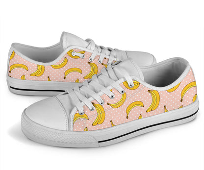 Banana Pattern Print Design BA06 White Bottom Low Top Shoes