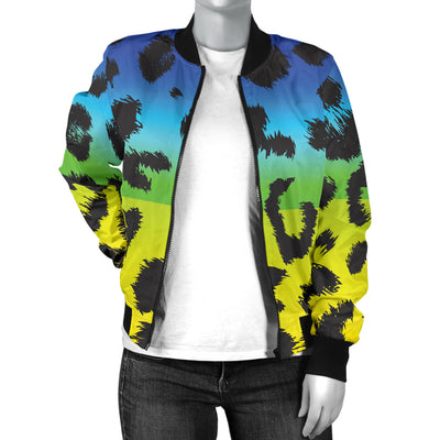 Rainbow Leopard Pattern Print Design A01 Women's Bomber Jacket