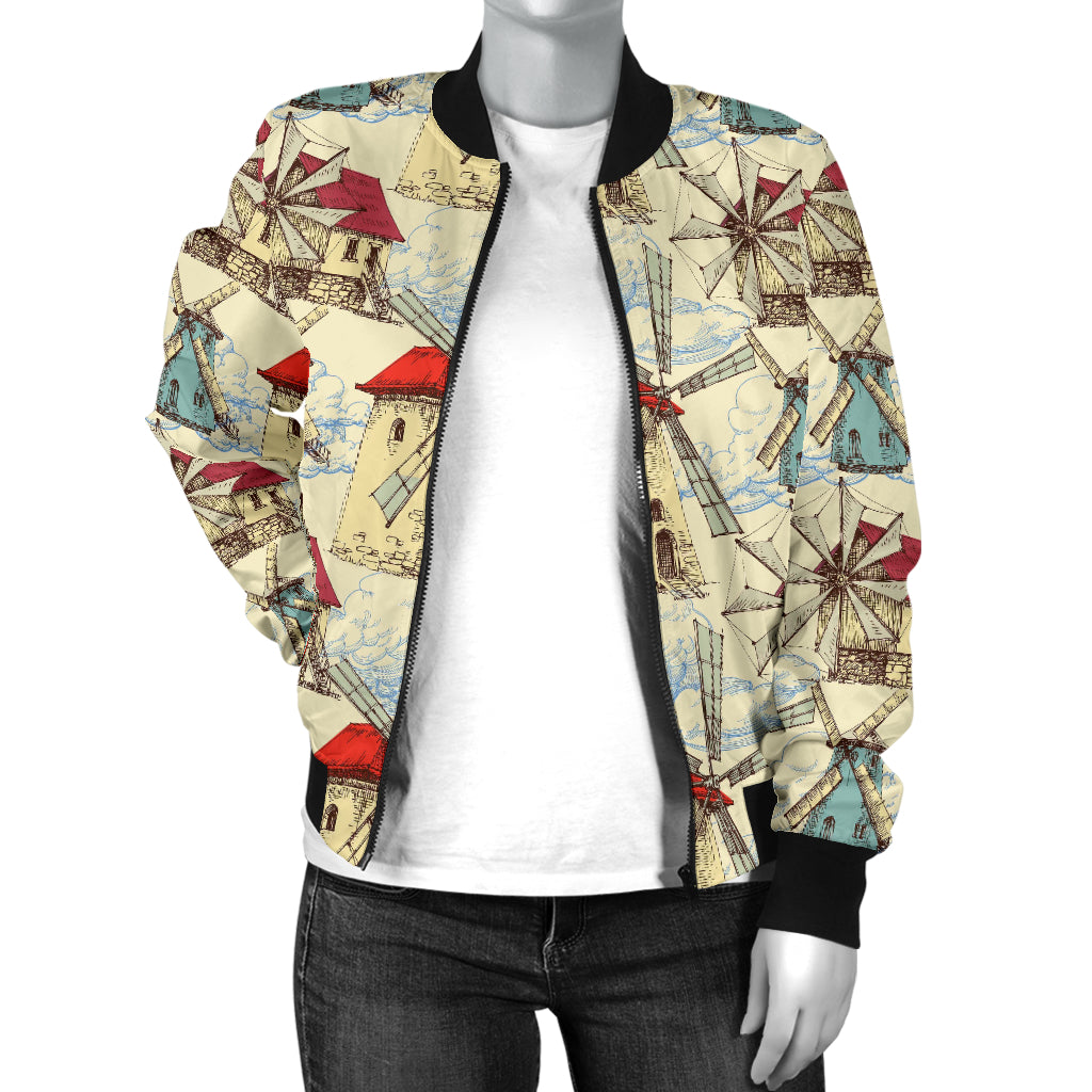 Windmill Pattern Print Design 01 Women's Bomber Jacket