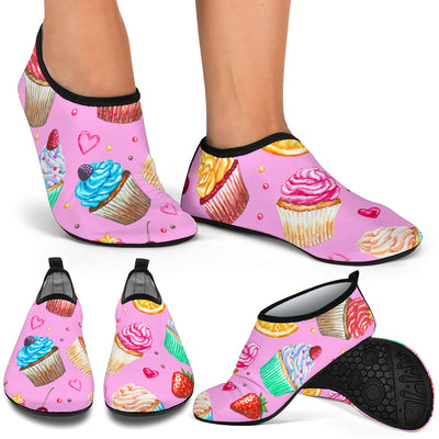 Cupcake Pattern Print Design CP05 Aqua Water Shoes