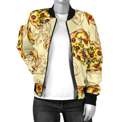 Pizza Pattern Print Design A01 Women's Bomber Jacket