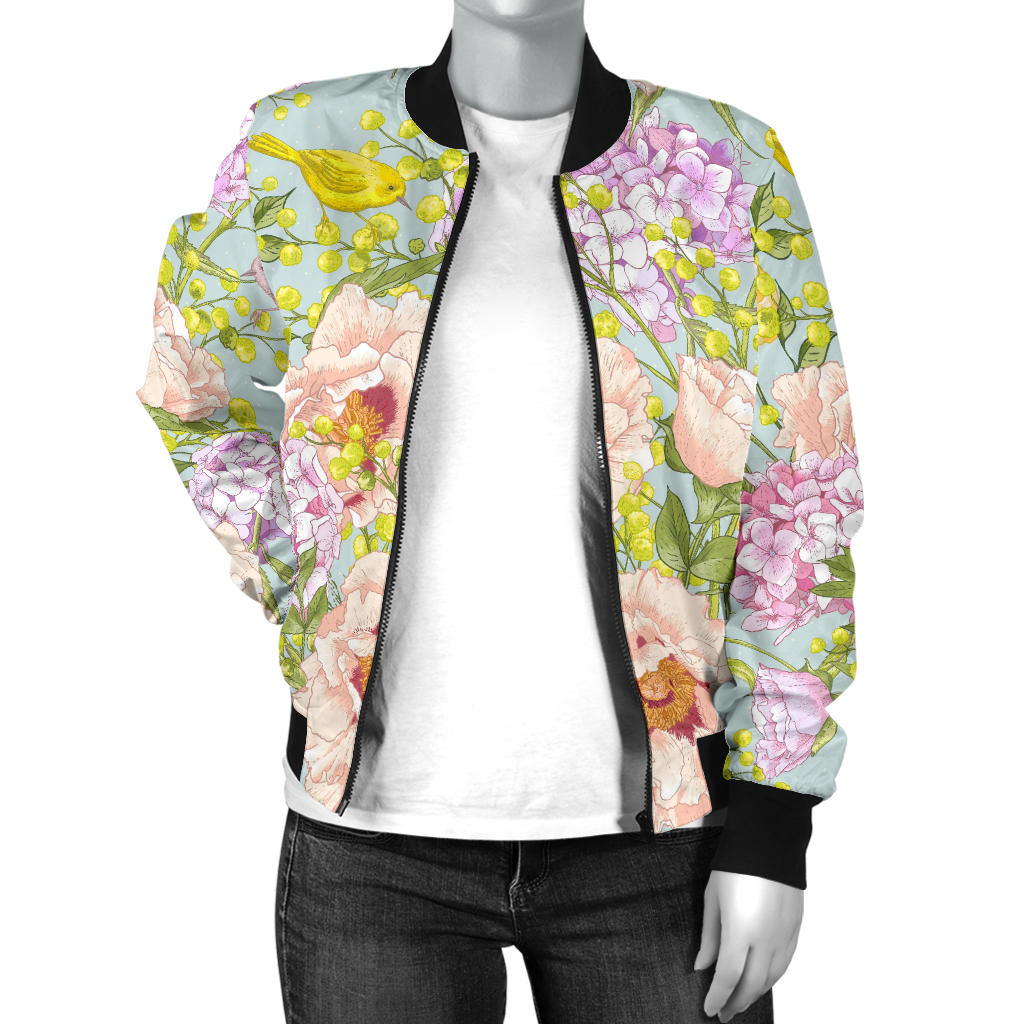 Hydrangea Pattern Print Design HD02 Women Bomber Jacket
