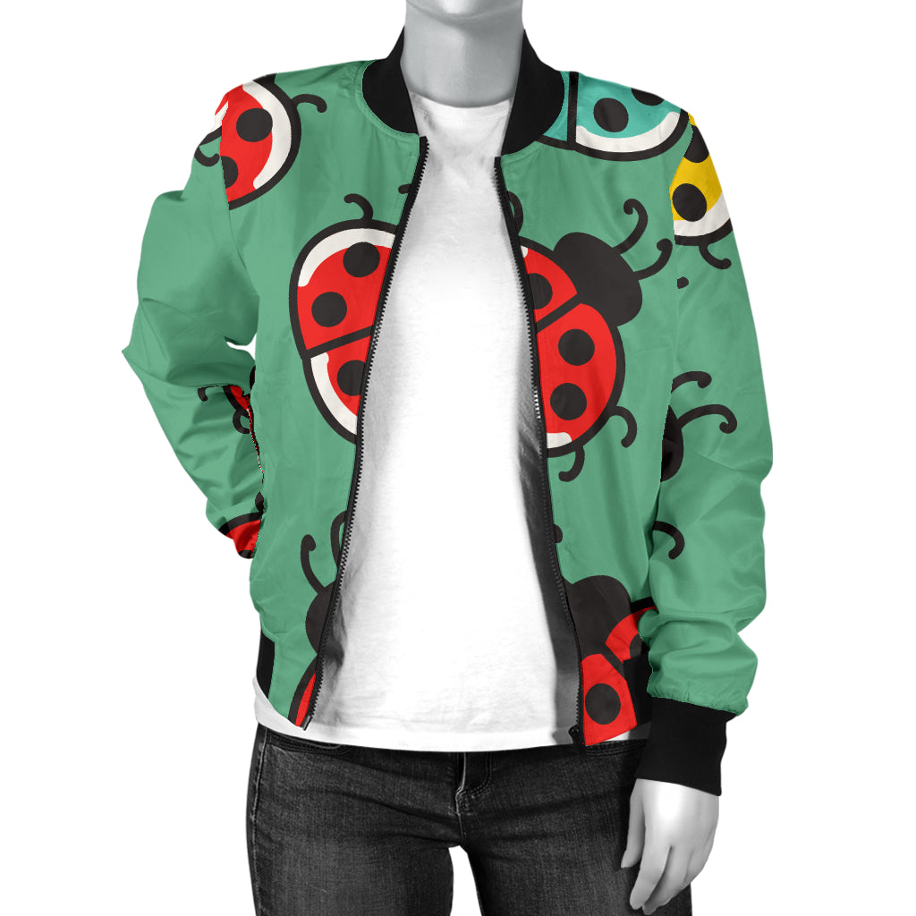 Ladybug Pattern Print Design 02 Women's Bomber Jacket