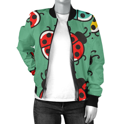 Ladybug Pattern Print Design 02 Women's Bomber Jacket