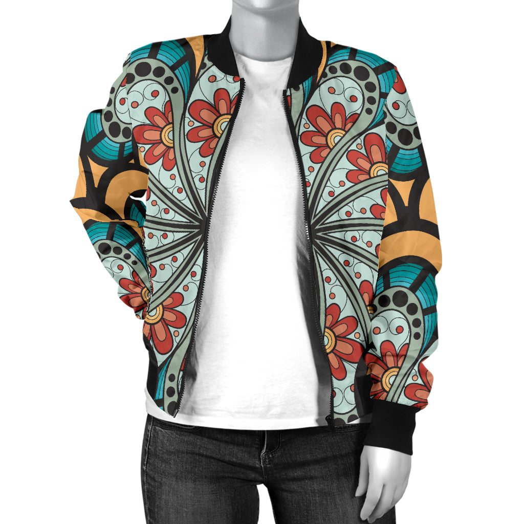 Mandala Pattern Print Design 01 Women's Bomber Jacket