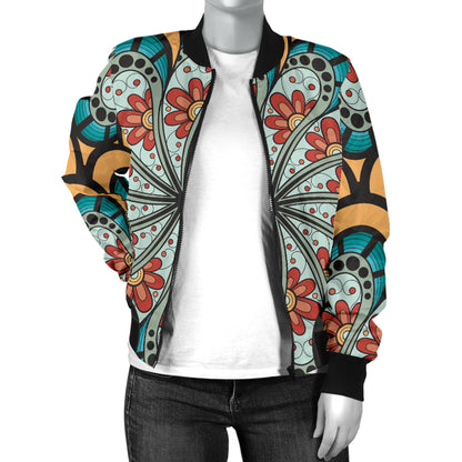Mandala Pattern Print Design 01 Women's Bomber Jacket