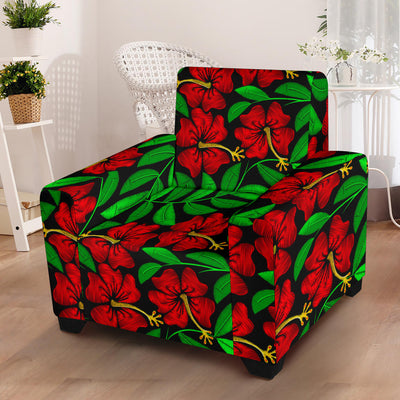 Red Hibiscus Embroidered Pattern Print Design HB032 Armchair Slipcover