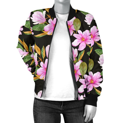 Magnolia Pattern Print Design MAG08 Women Bomber Jacket