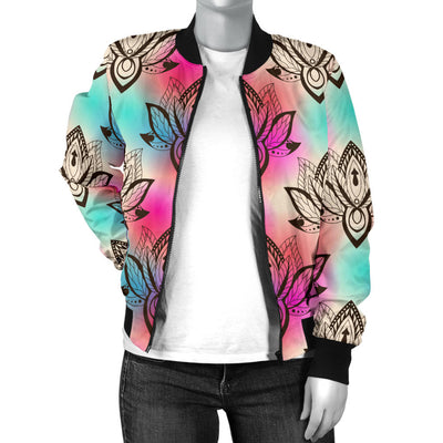 lotus Boho Pattern Print Design LO02 Women Bomber Jacket