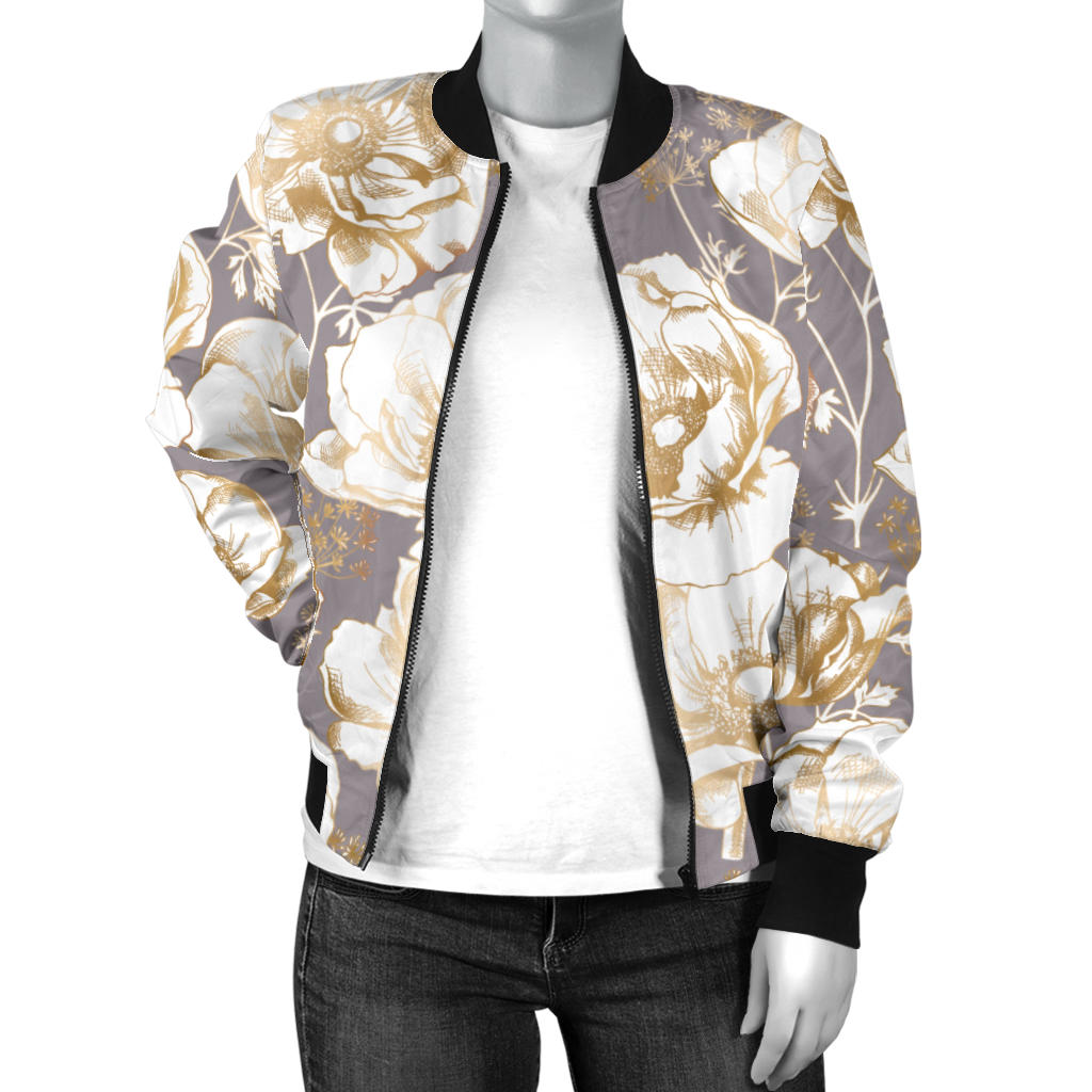 Anemone Pattern Print Design AM05 Women Bomber Jacket