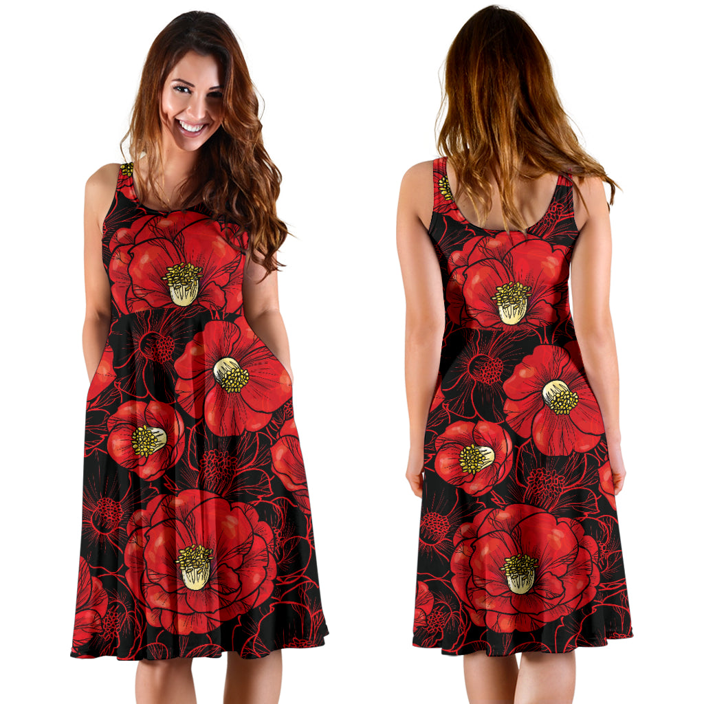 Camellia Pattern Print Design CM06 Midi Dress