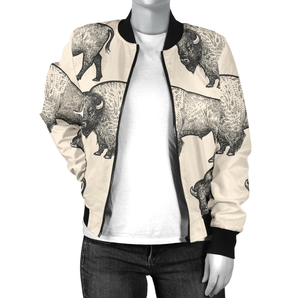 Bison Pattern Print Design 02 Women's Bomber Jacket