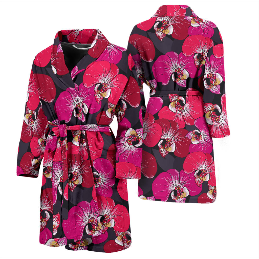 Orchid Red Pattern Print Design OR05 Men Bathrobe
