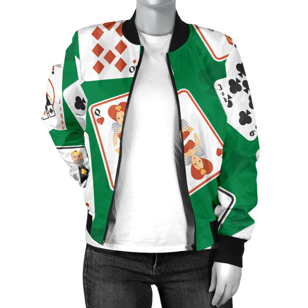 Poker Cards Pattern Print Design A03 Women's Bomber Jacket