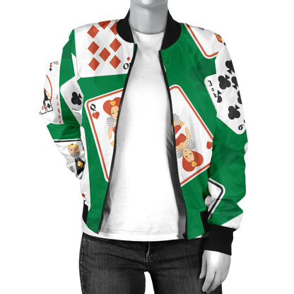 Poker Cards Pattern Print Design A03 Women's Bomber Jacket