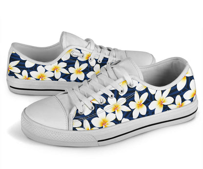 Plumeria Pattern Print Design PM026 White Bottom Low Top Shoes