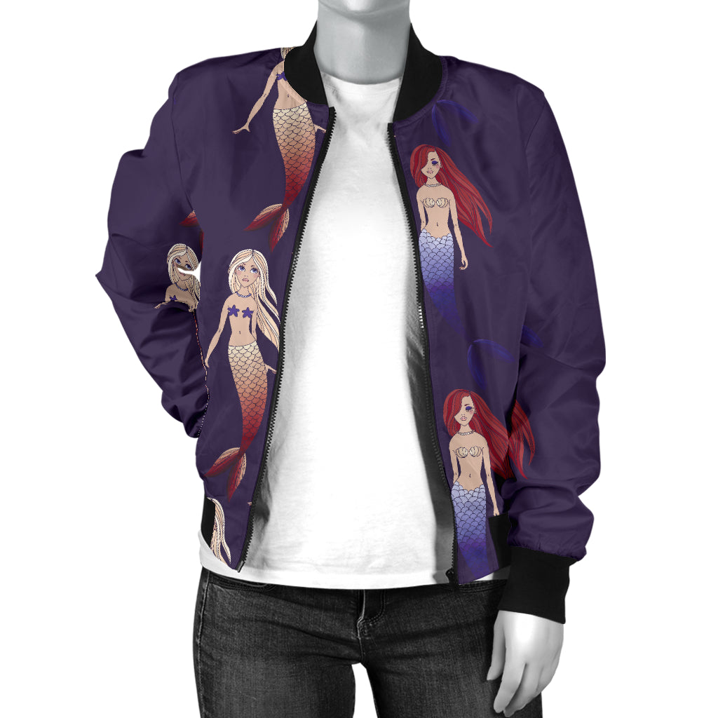 Mermaid Pattern Print Design 02 Women's Bomber Jacket