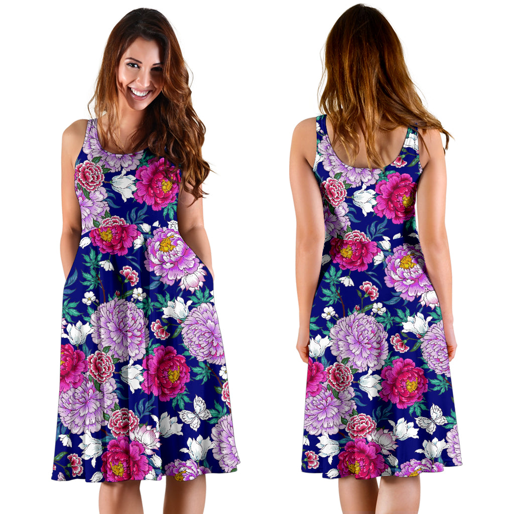 Dahlia Pattern Print Design DH013 Midi Dress