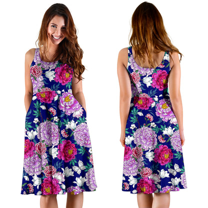 Dahlia Pattern Print Design DH013 Midi Dress