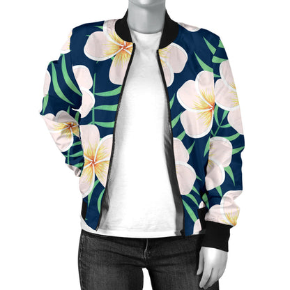 Pink Plumeria Pattern Print Design PM016 Women Bomber Jacket