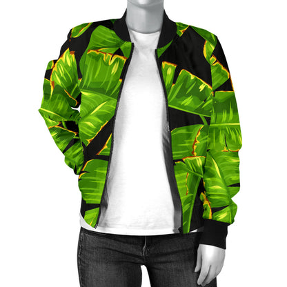 Banana Leaf Pattern Print Design BL06 Women Bomber Jacket