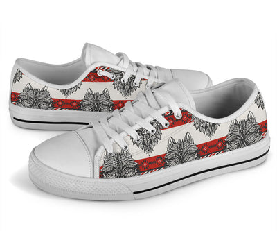 Native Indian Wolf White Bottom Low Top Shoes