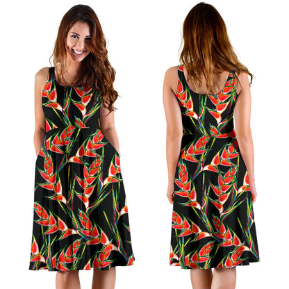 Heliconia Pattern Print Design HL010 Midi Dress