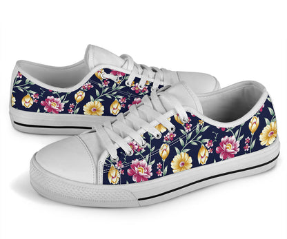 Gerberas Pattern Print Design GB03 White Bottom Low Top Shoes