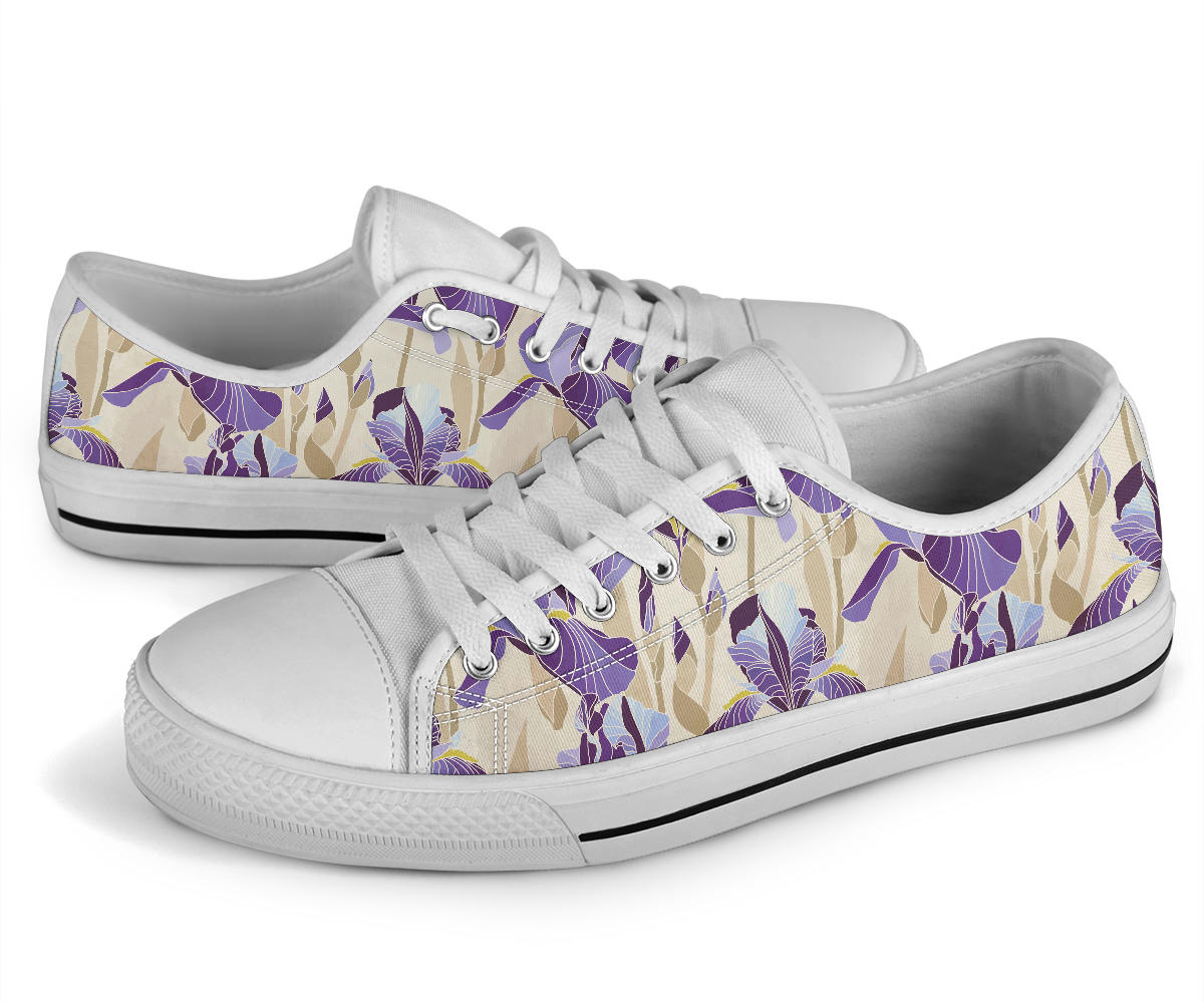 Iris Pattern Print Design IR02 White Bottom Low Top Shoes