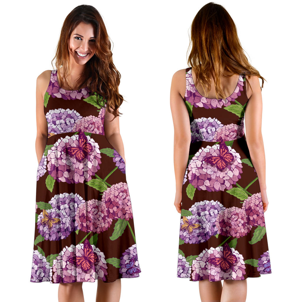 Hydrangea Pattern Print Design HD08 Midi Dress