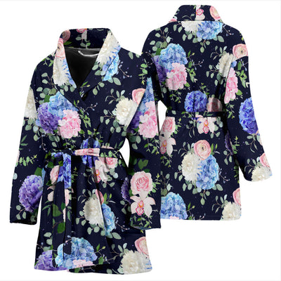 Hydrangea Pattern Print Design HD01 Women Bathrobe