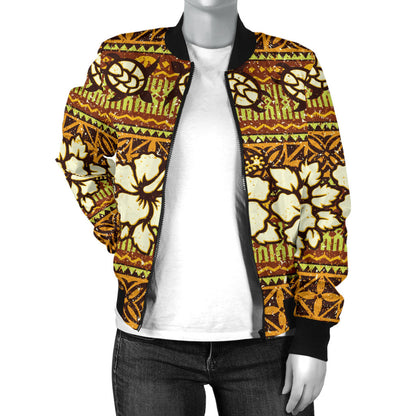 Hawaiian Themed Pattern Print Design H015 Women Bomber Jacket