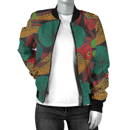 KOI Fish Pattern Print Design 01 Women's Bomber Jacket