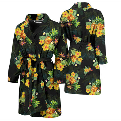 Pineapple Tropical Flower Print Pattern Men Bathrobe