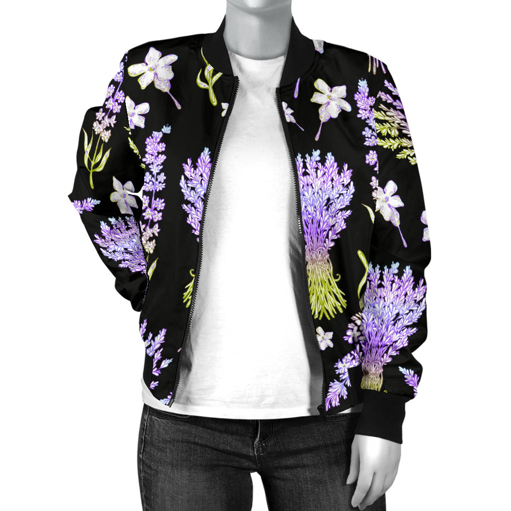 Lavender Pattern Print Design LV04 Women Bomber Jacket