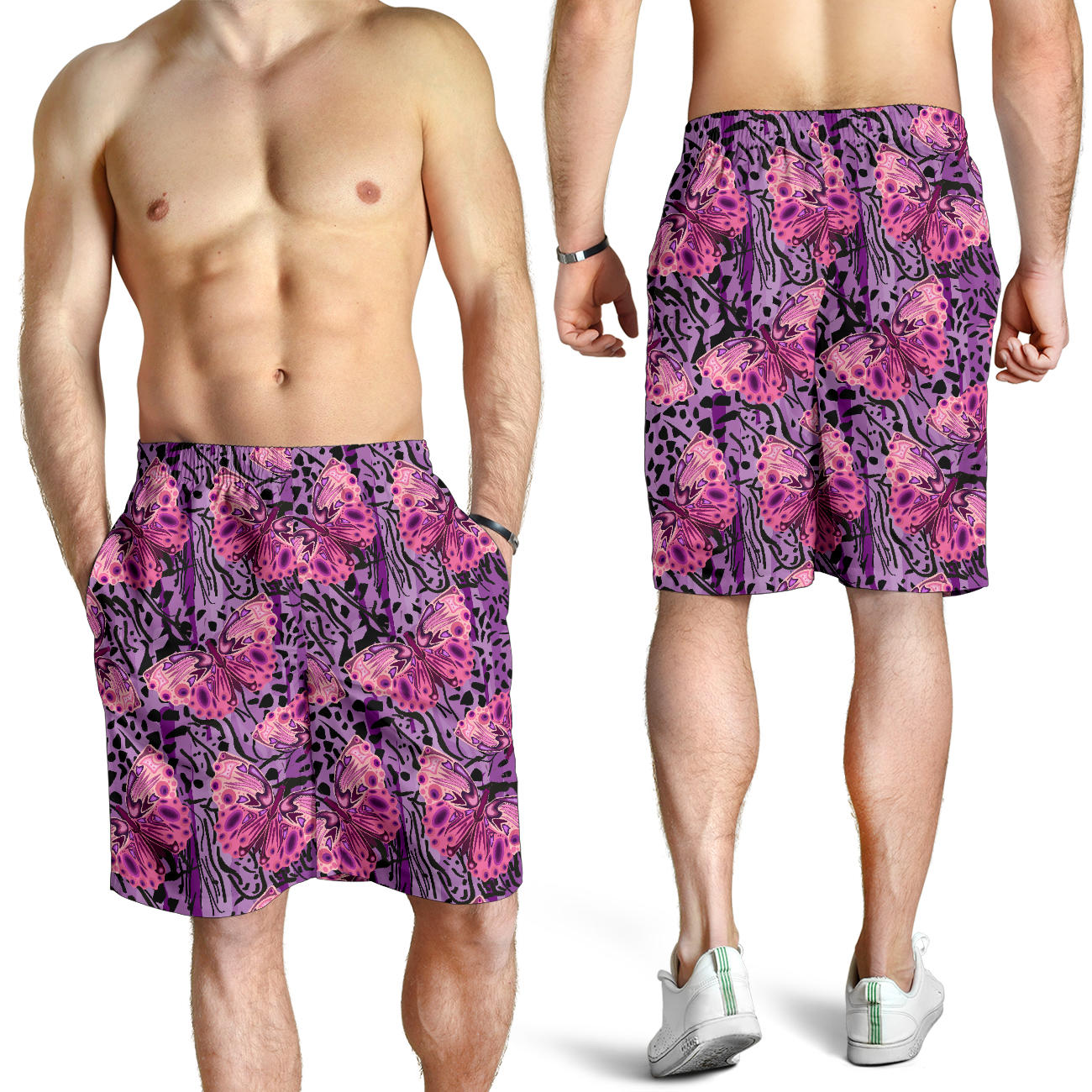 Purple Butterfly Leopard Mens Shorts