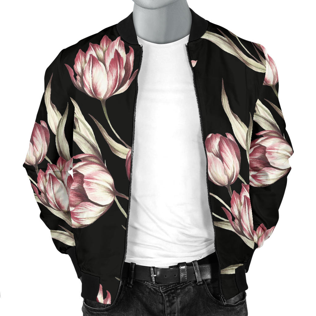 Tulip Pink Pattern Print Design TP02 Men Bomber Jacket