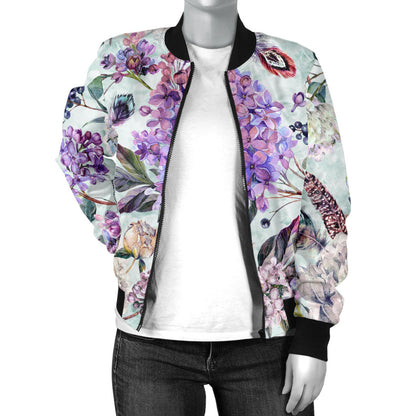 Lilac Pattern Print Design LI06 Women Bomber Jacket