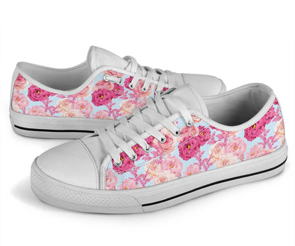 Lisianthus Pattern Print Design LT05 White Bottom Low Top Shoes